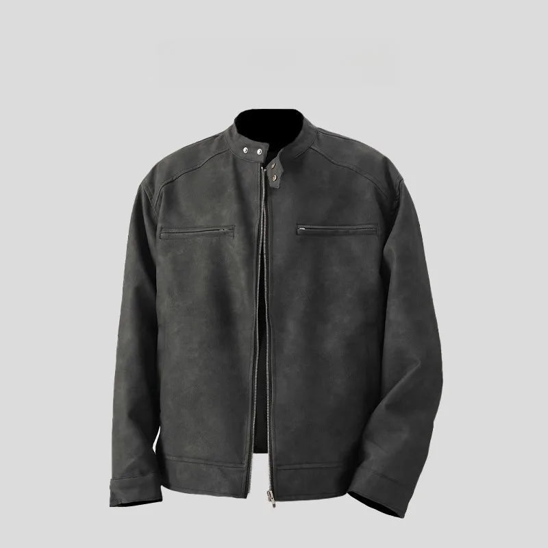 Men's American Retro Brown Leather Jacket Men Motorcycle Er Jacket Casual Baseball Varsity Coat Couple Streetwear Outerwear