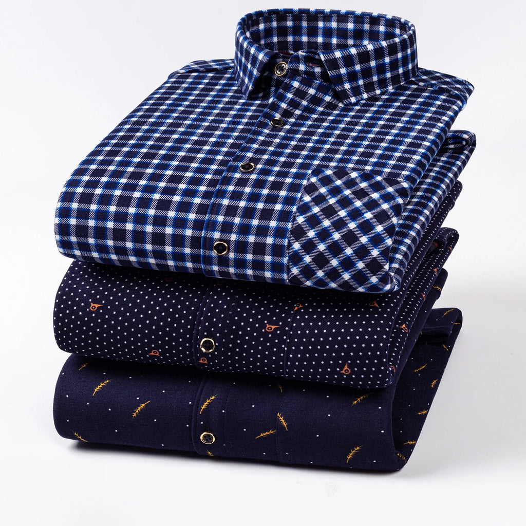 2025 Men's Autumn Winter Warm Long Sleeve Casual Plaid Shirts Thickern Fleece Check Shirts for Men Plus Size Male Office Clothes