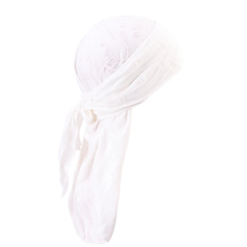 New Punk Style Cotton Durag Headband Elastic Knit Fabric Long Tail Pirate Cap for Men Cycling Head Scarf