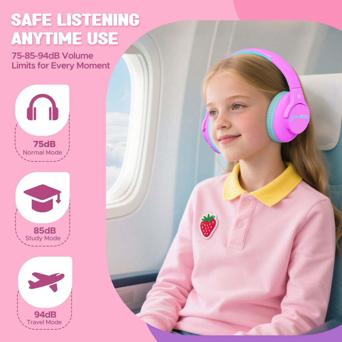 ANC Kids Wireless Headphones Noise Cancelling Bluetooth Earphones For School Travel Soundproof Headset Kids Protection Hearing