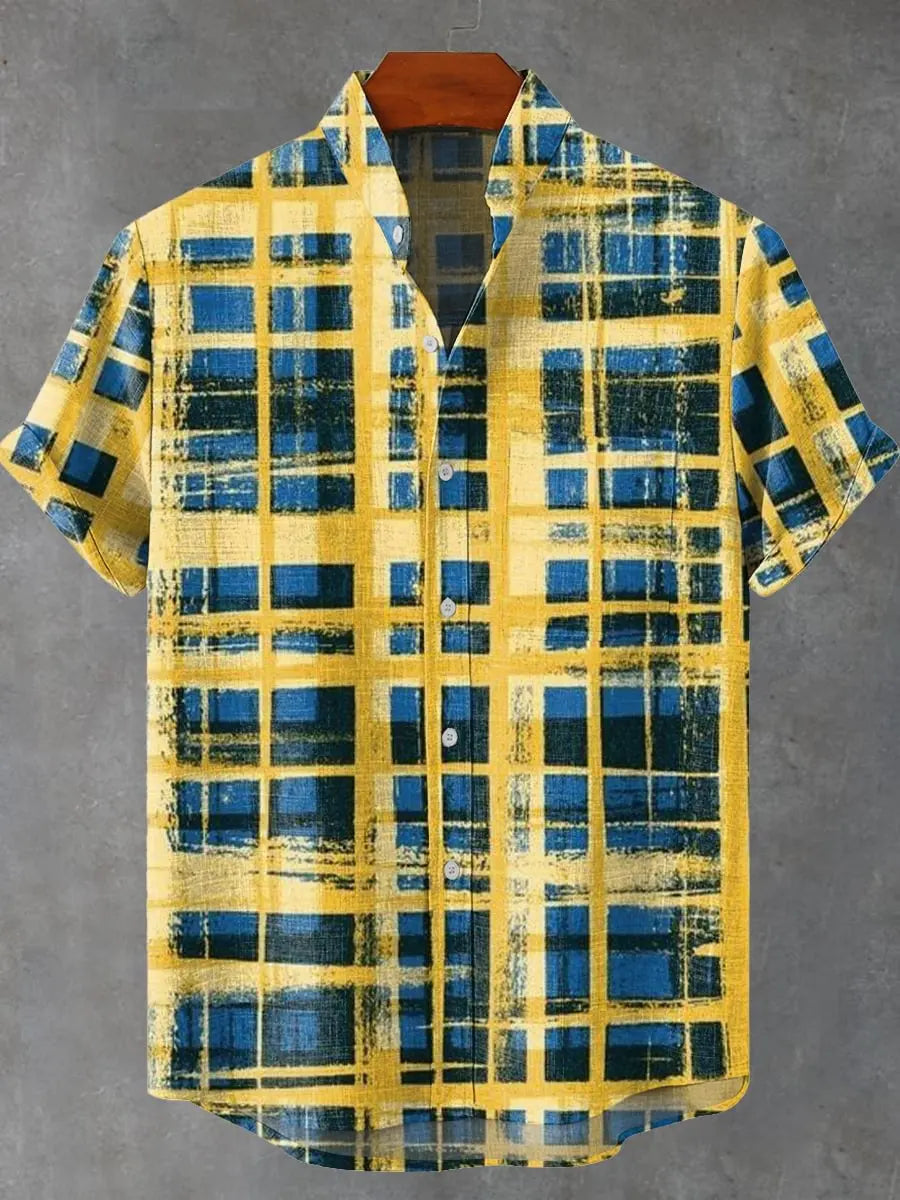 Vintage Fish Pattern Men's Art Shirt Short Sleeve Linen Casual 3D Geometric Printed Shirt Summer New Collection