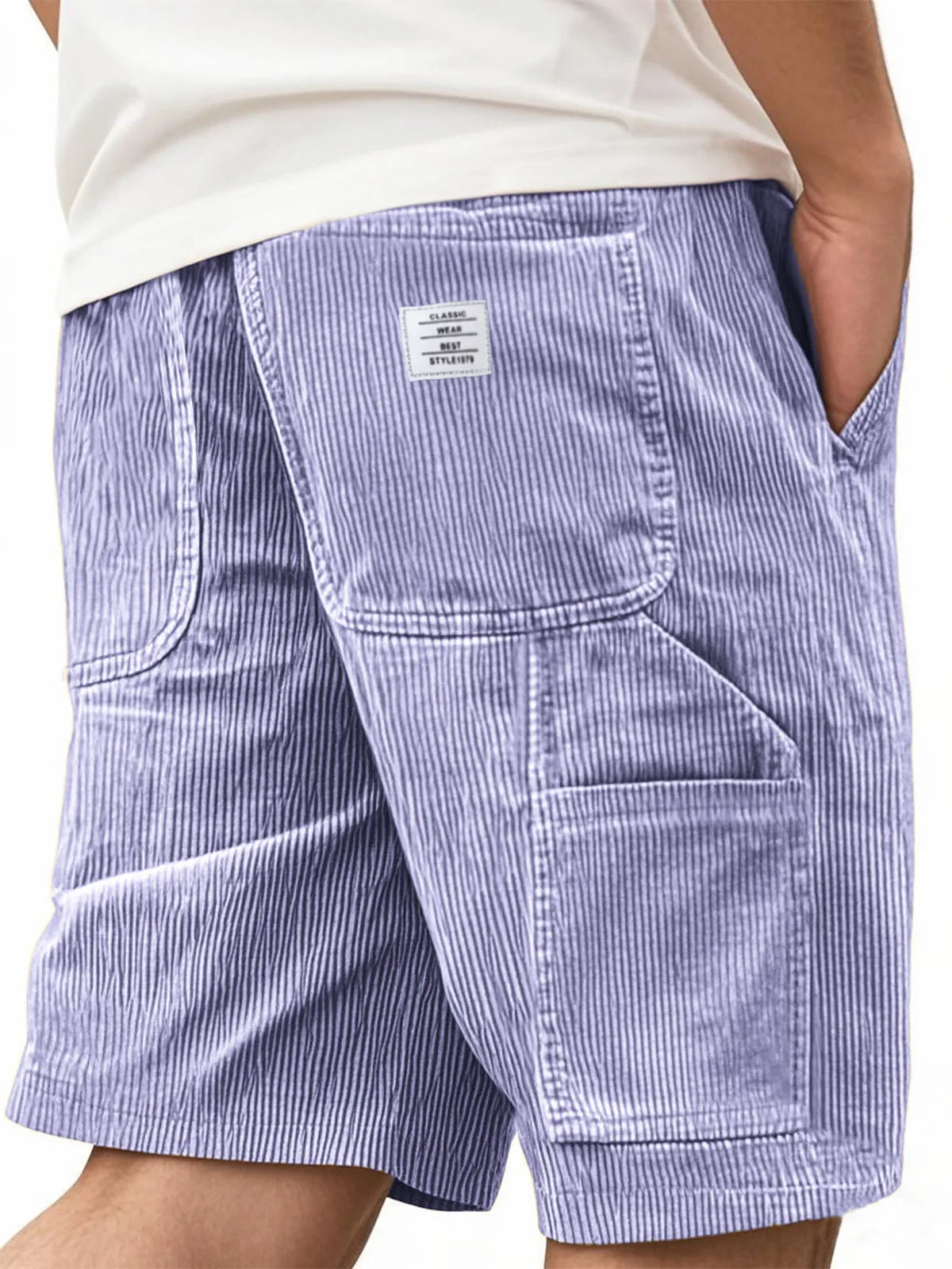 Men's Workwear Shorts Summer Casual Corduroy Loose Elastic Waist Multi-Pocket Leisure Pants Embroidery Retro Style Male Trousers