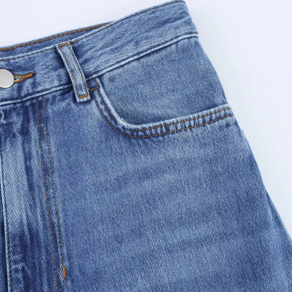 HH Women Summer New Fashion Thin Single-breasted Loose Folds Denim Shirt+High Waist Zipper Pocket Wide-leg Casual Pants Suit