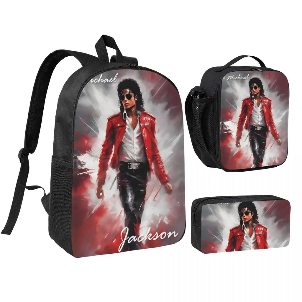 MJ 3pecs/set Backpack for Student High School Daypack Lunch bag Pencil Case