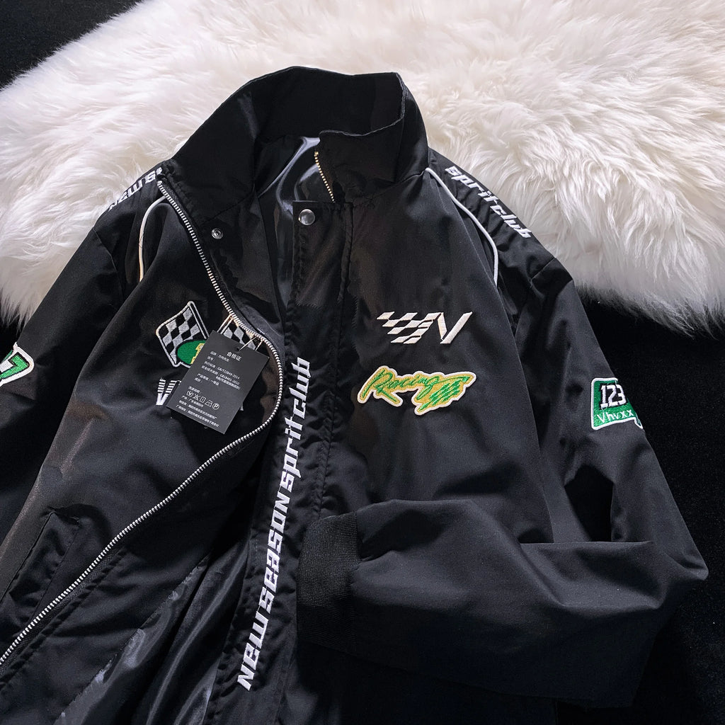 Motorcyclist Man Racer Baseball Uniform Racing Bike Embroidery Windbreaker Coat Spring Autumn Flight Stand-up Men Women  Jacket