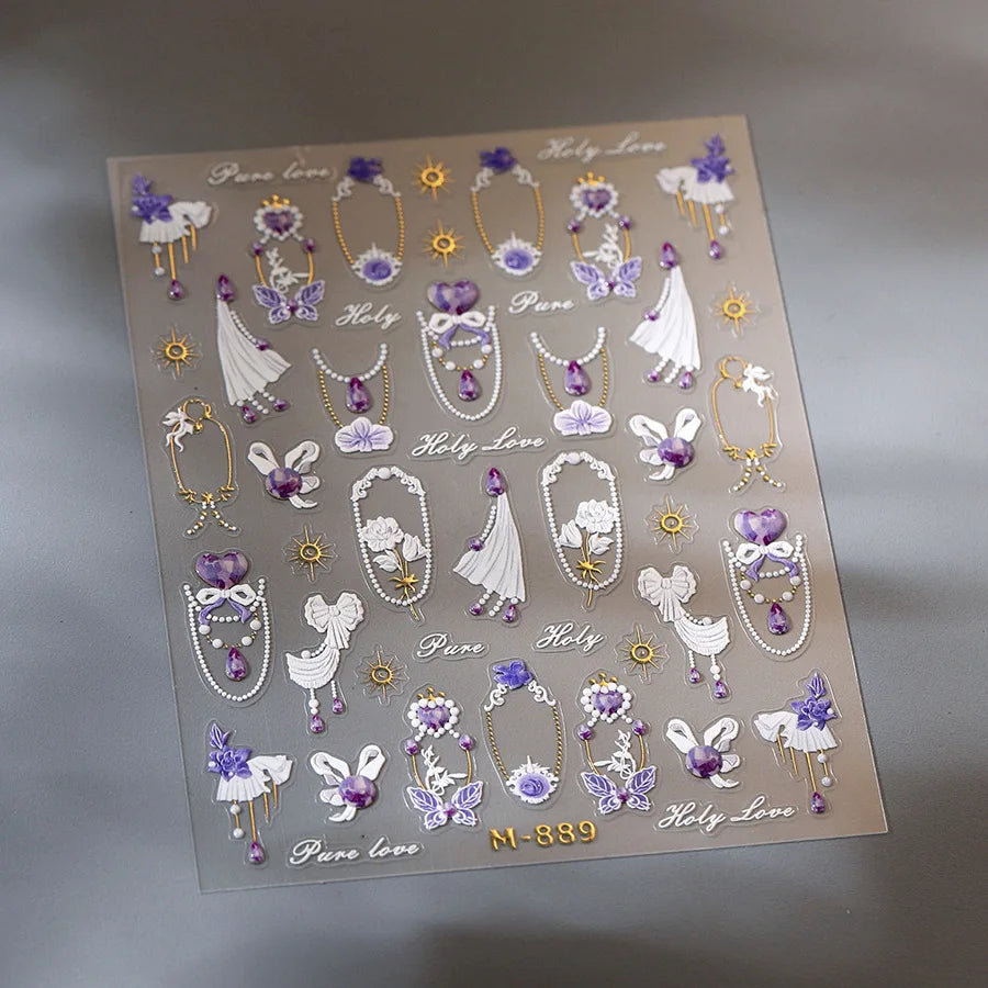5D Gradient Love Gem Glitter Love Heart Colorful Cat's Eye Rhinestone Soft Self Adhesive Nail Art Stickers Shiny Manicure Decals