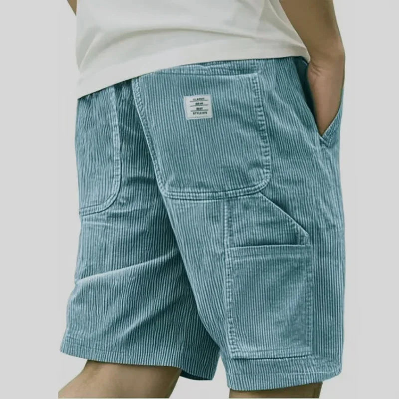 Men's Casual Corduroy Workwear Shorts 2026 Fashion Summer Elastic Waist Multi-Pockets Pants Daily Wear Retro Male Trousers