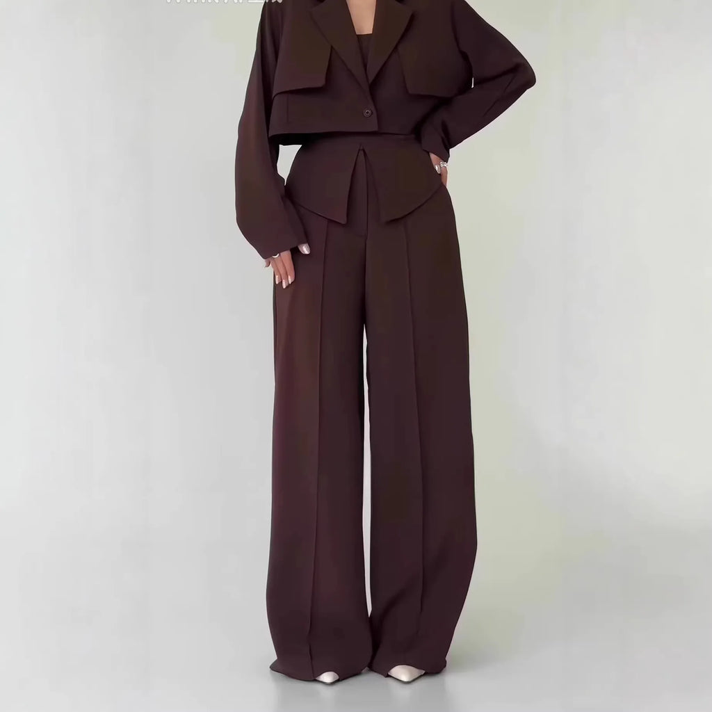 Pant Set Women 3 Piece Sets Lapel Full Sleeve Blazers Plain Sling Top Wide Leg Long Pants Splice Y2k Streetwear Work Summer 2026