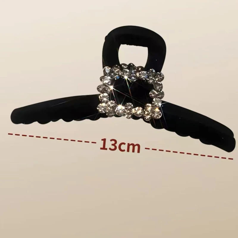Black Flocking Rhinestone Hair Clip for Women Elegant High Ponytail Shark Clip Fashion Girls Hair Clamp