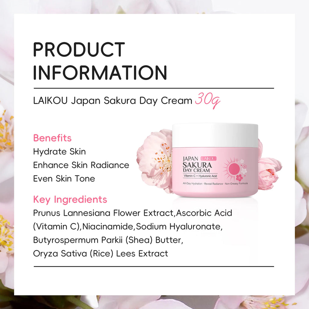 LAIKOU Japan Sakura Day & Night Cream Set 30g*2 Day Hydrating Night Repair Radiant Skin Care Kit