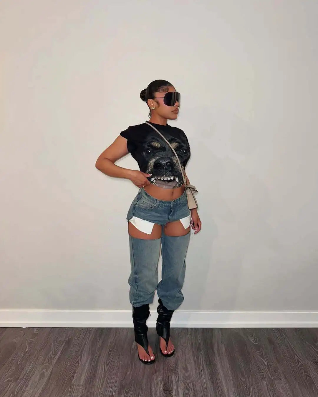 FAGADOER Y2k Sexy Hollow Out Denim Pants Women Solid Color Hole Patchwork High Waist Jeans Female Streetwear Bottoms 2025 New