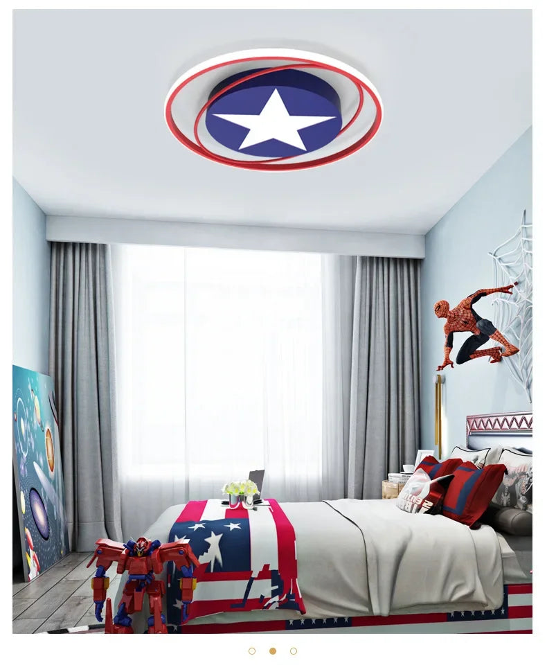 Modern Children's Room Bedroom Ceiling Light Minimalist Modern LED Ceiling Light Creative Cartoon America Captain Lighting Fixtu