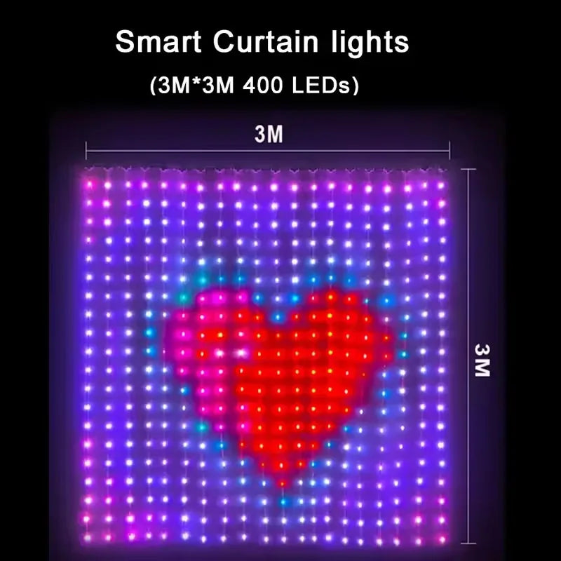 Smart LED Curtain Lights, 400 LEDs RGB+IC Color Changing Wall Lights, 9.84x9.84ft Indoor Dynamic DIY Pattern LED String Lights