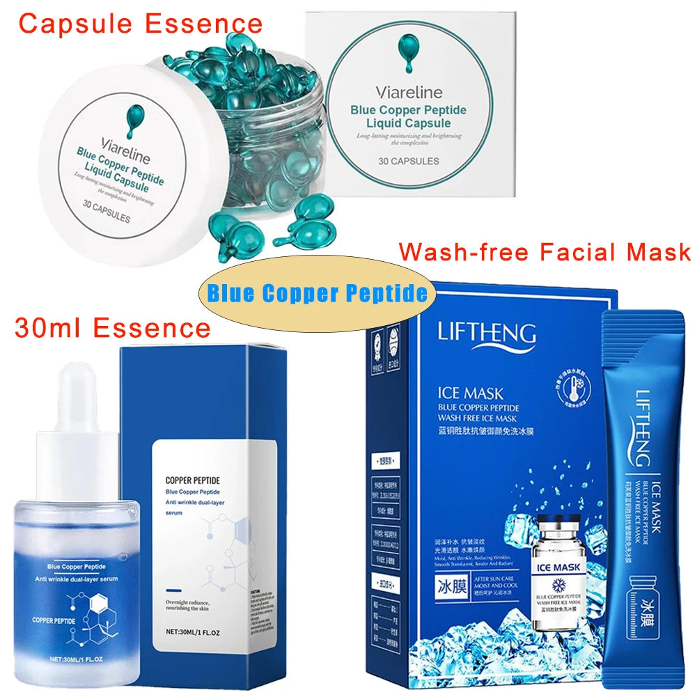 Blue Copper Peptide Face Serum Moisturizing Plumping and Radiant Skin Care Rejuvenation Repair Facial Essence