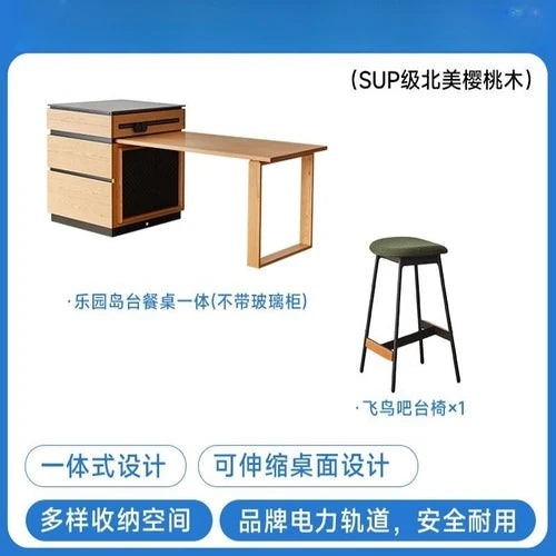 Solid wood island table retractable small apartment open integrated bar cabinet rock locker