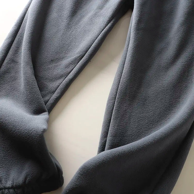 Fleece and Lambswool Men Sweatpants Winter Embroidery Thick Warm Double-sided Velvet Windproof Thermo Trousers Soft Harem Pants