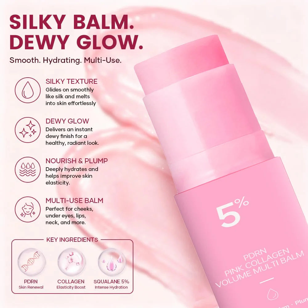 PDRN Pink Collagen Volume Multi Balm Stick – Hydrating Multi Care Stick for Face, Eye & Lip, Fine Line & Wrinkle Care K-Beauty