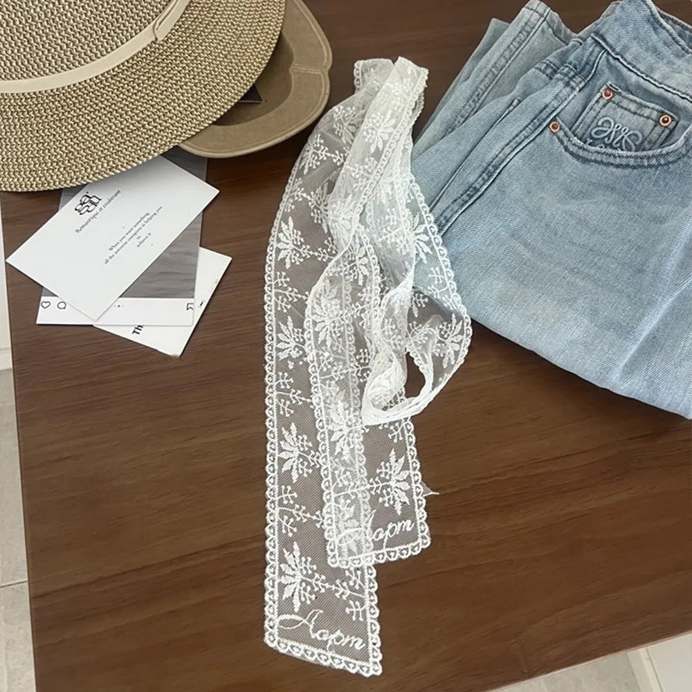 Korean Y2k Long Lace Waistband Floral Thin Lace Waist Belt Tie Up Bow Dress Jeans Belt Summer