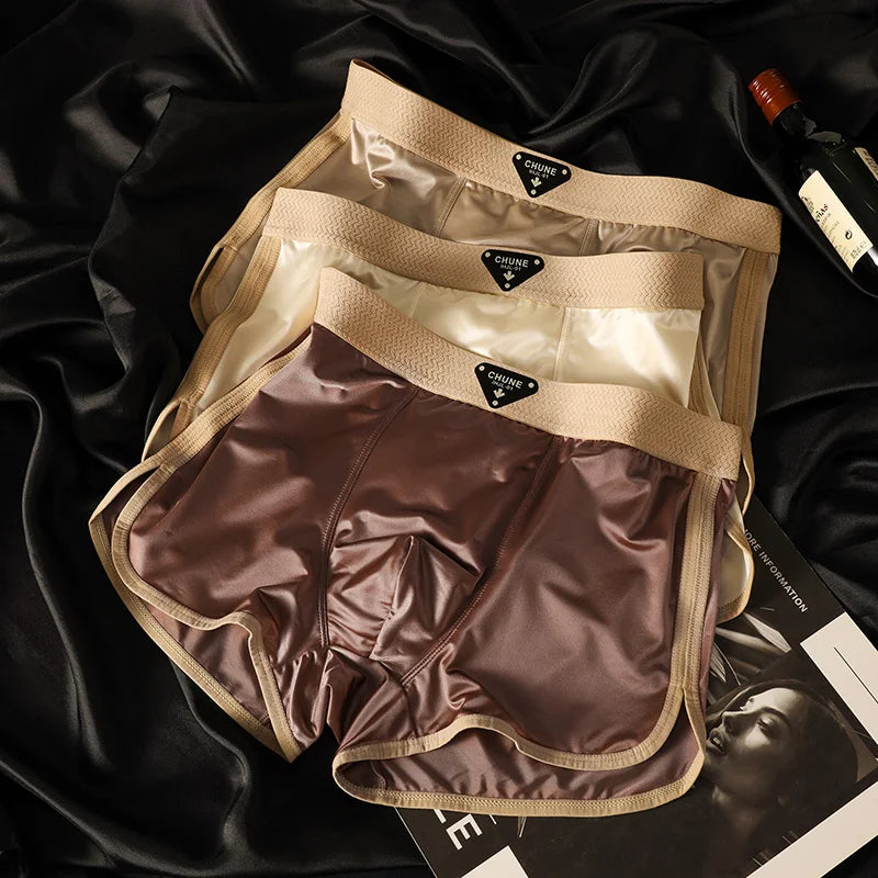 1/3 PCS Men's Luxury Satin Ice Silk Shorts Boxers Hygroscopic Breathable Double-layer Silk Crotch High Elastic Underpants