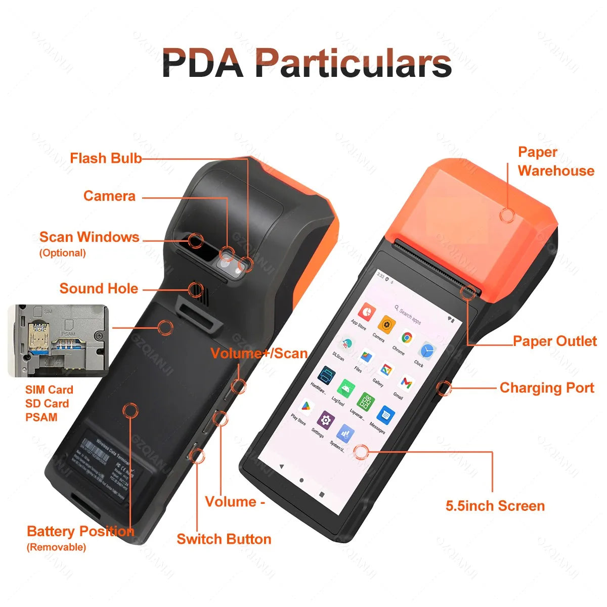 4G Android 13 Handheld Terminal POS Printer 58mm Thermal Printing, 1D/2D Barcode Scanner for Small Business & Protective Case