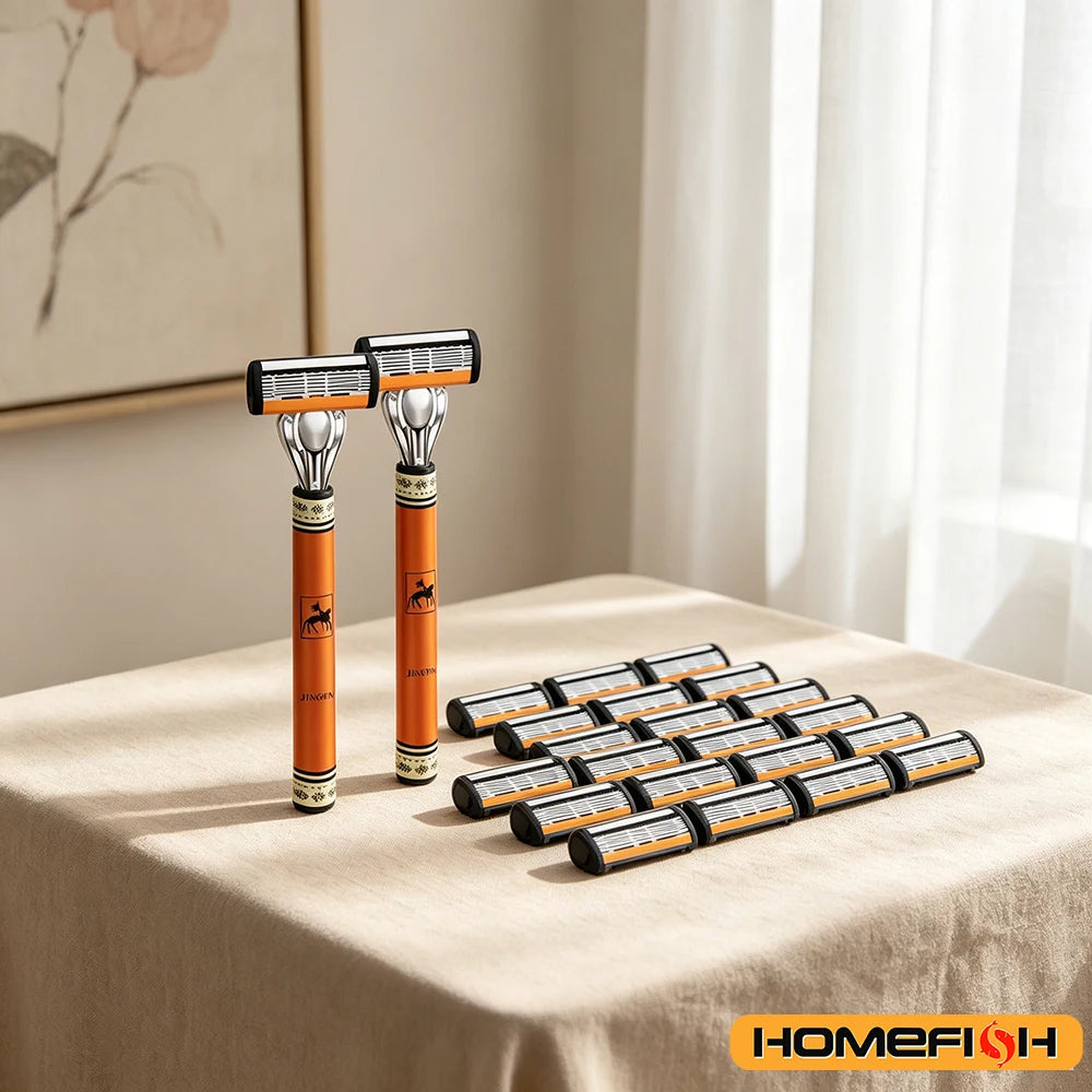 6-Layers Safety Razor Set High Quality Men Razor Sharp Stainless Steel Shaving Changeable Shaver Head Blade ﻿