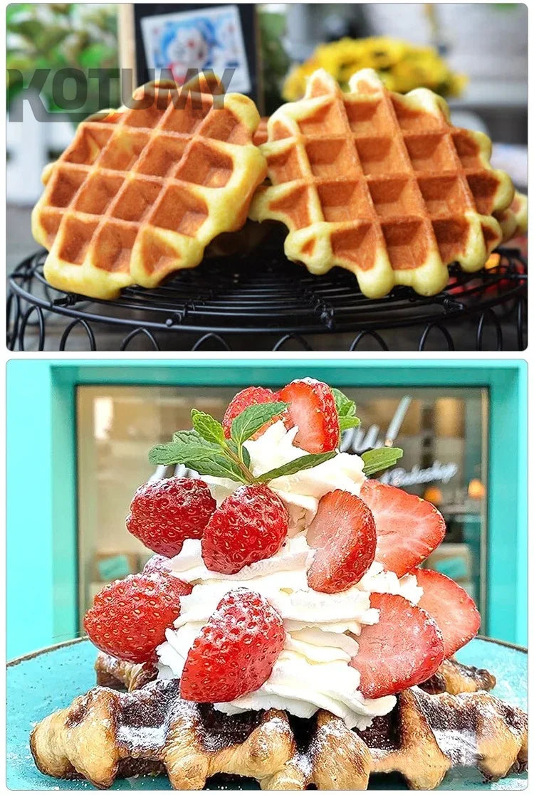 Industrial Stainless Steel Non-Stick Belgian Waffle Maker Four Grid Electric Baking Tray Heating Both Grain Processing Machinery