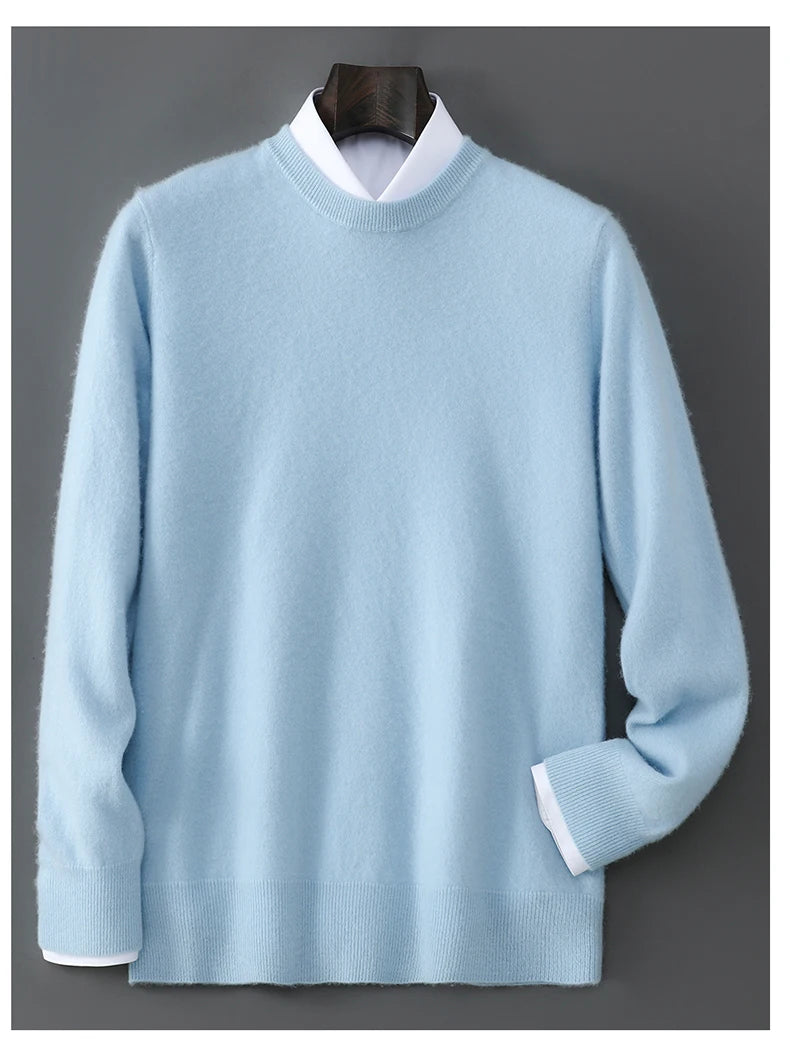 New Autumn And Winter Pure Wool Sweater Men's Round Neck Loose Thick Pullover Sweater Solid Color Cashmere Knitted Base Sweaters
