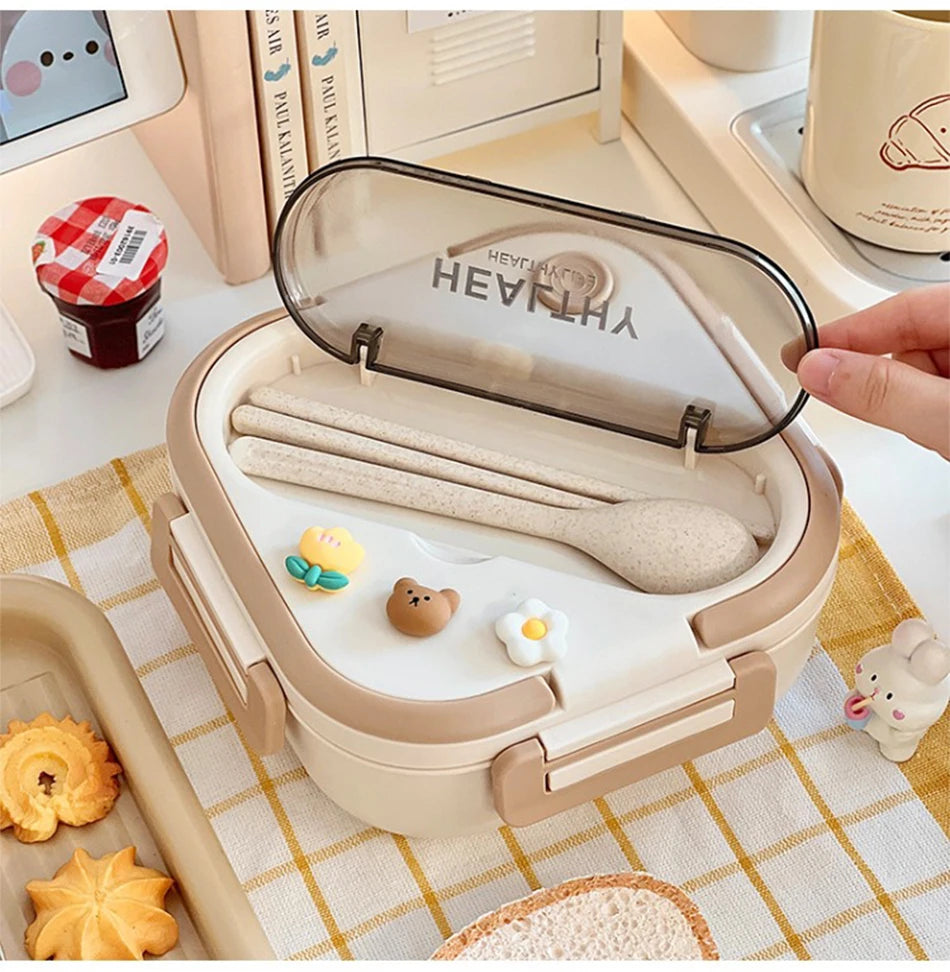 New Kawaii Lunch Box For Girls Portable School Kids Plastic Picnic Bento Box With Compartment Microwave Food Storage Containers