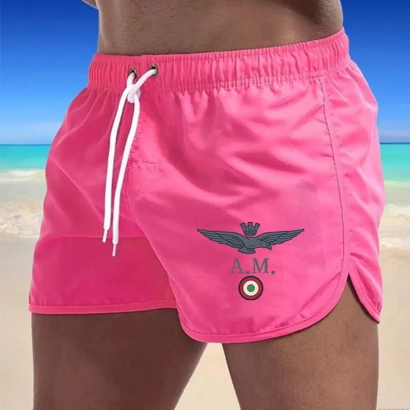 2024 Men's Fashion Printed Swimming Shorts Quick-Drying Beach Suit Breathable Drawstring Pocket