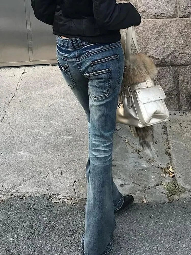 Y2k Aesthetic Women Zipper Denim Pant Spring High Waist Vintage Hollow Out Hole Harajuku Pants Streetwear Grunge Flared Trousers