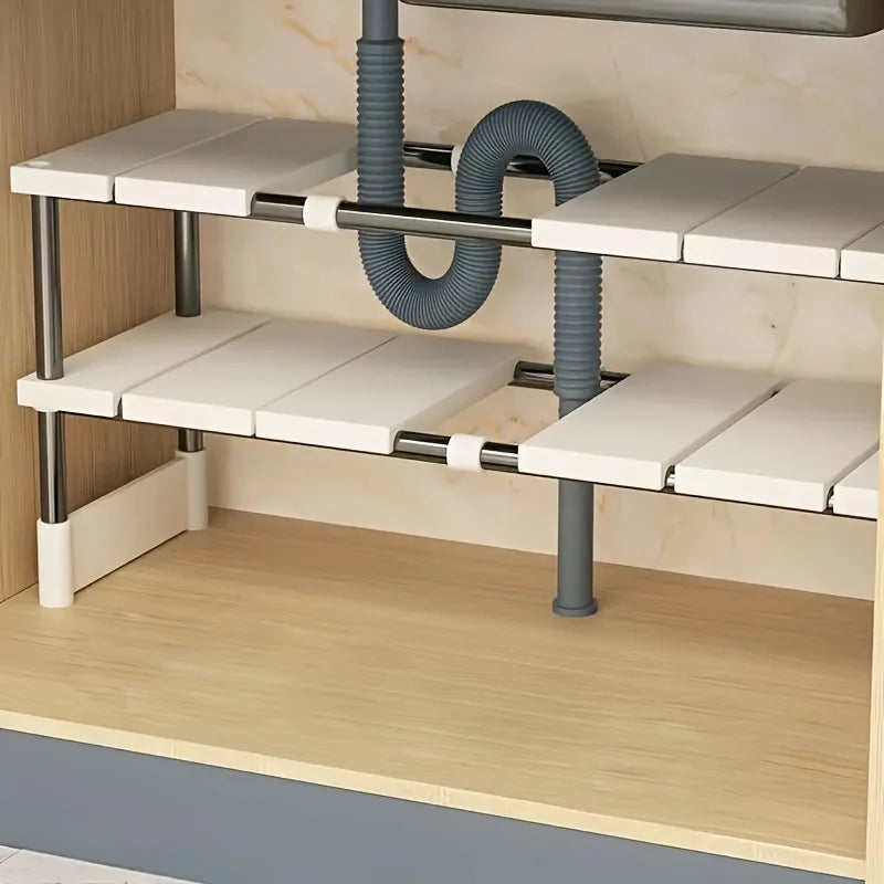 Adjustable Under-Sink Organizer - Stainless Steel Multi-Tier Space-Saving Storage Rack for Kitchen & Bathroom Cabinets