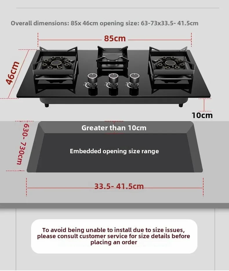 Embedded Three-Burner Gas Stove Dual Fuel Natural Gas LPG Household