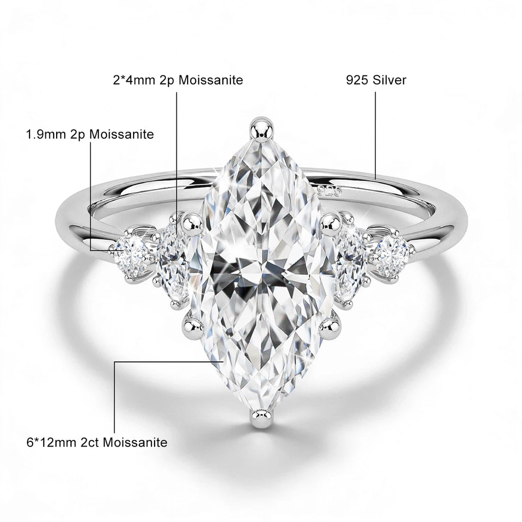 GRA Certified 2CT Marquise Cut Moissanite Ring Solid 14K Gold Filled Non Tarnish Diamond Wedding Rings for Women High Quality
