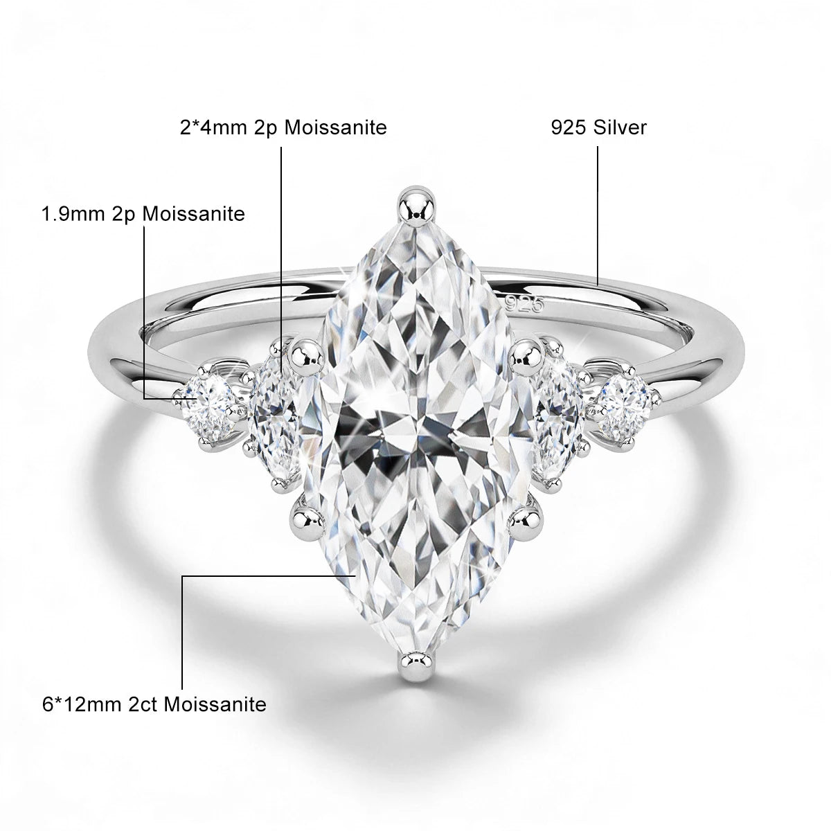 GRA Certified 2CT Marquise Cut Moissanite Ring Solid 14K Gold Filled Non Tarnish Diamond Wedding Rings for Women High Quality