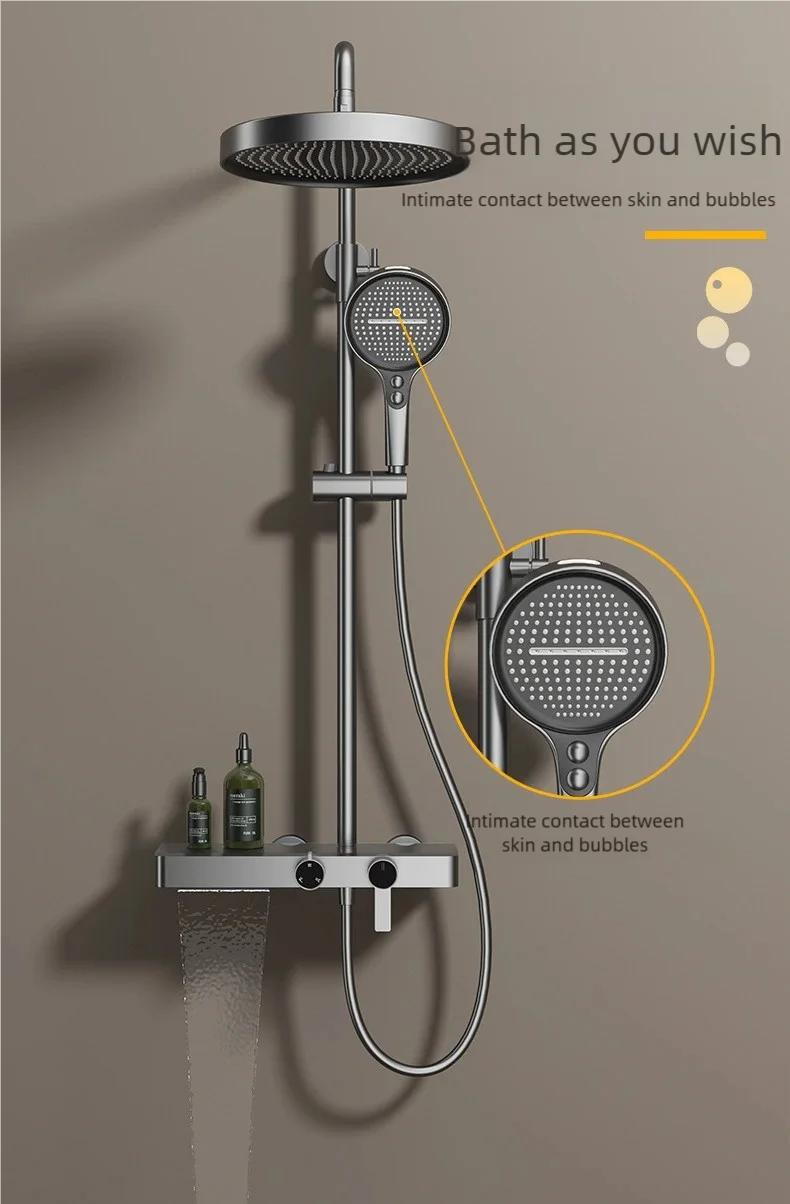 Gray Bathroom Shower System Set Multifunctional Knobbed Triple Function Water Outlet Hot and Cold Control Pressurized Shower Set