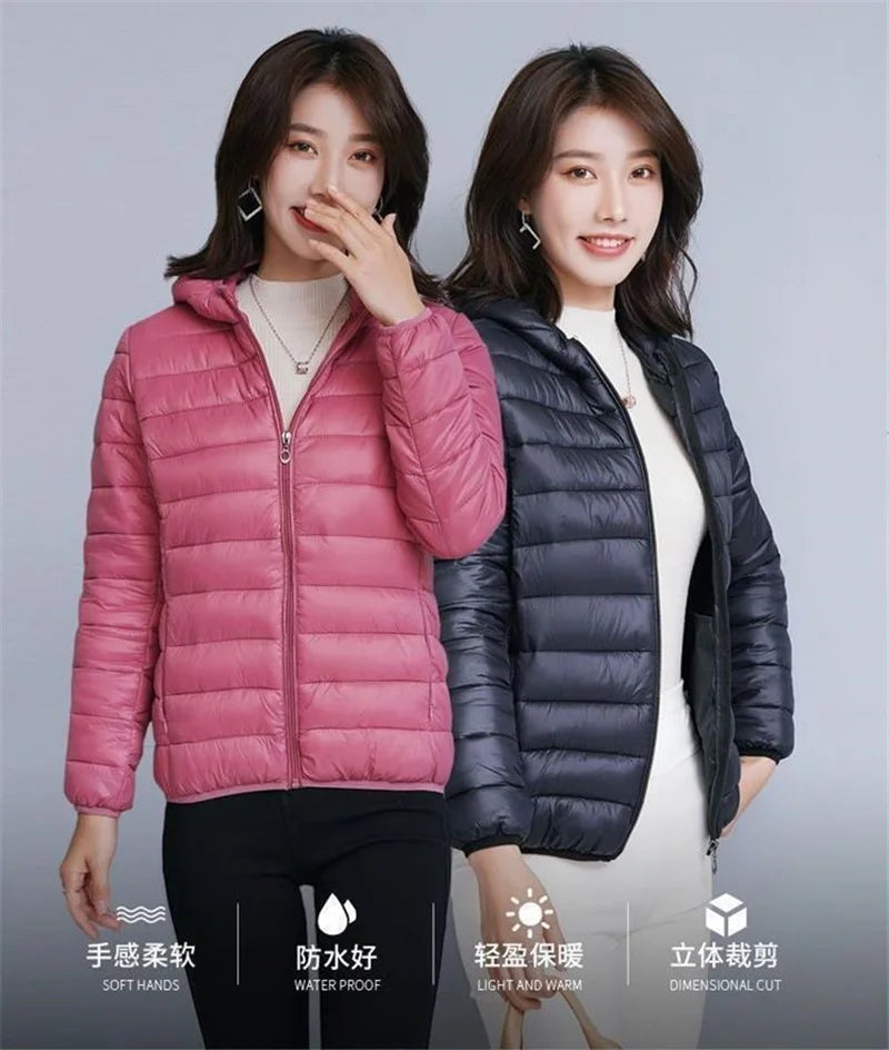 Down Jacket Women's Short Autumn Winter New Parkas Stand-UP Collar Hooded Warm Cotton Padded Coat Large Size Outcoat Ladies Tops