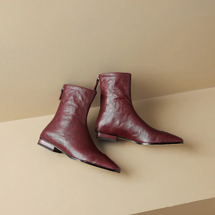 NEW Autumn/Winter Women Boots Square Toe Low Heel Shoes Genuine Leather Shoes for Women Concise Zipper Short Boots Modern Boots