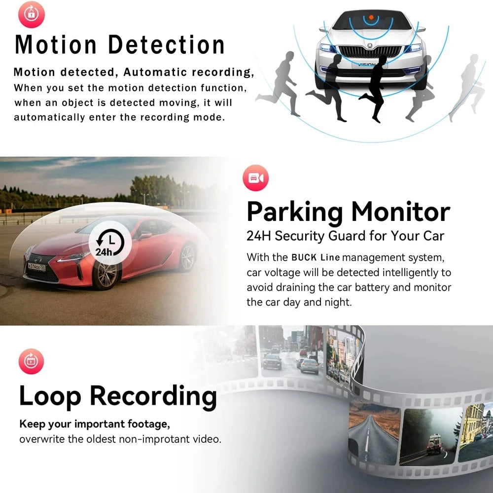 WIFI-3 Camera Dash Cam For Car Camera FHD 1080P Video Recorder Car DVR Front Rear View Camera Night Vision Black Box Car Dashcam