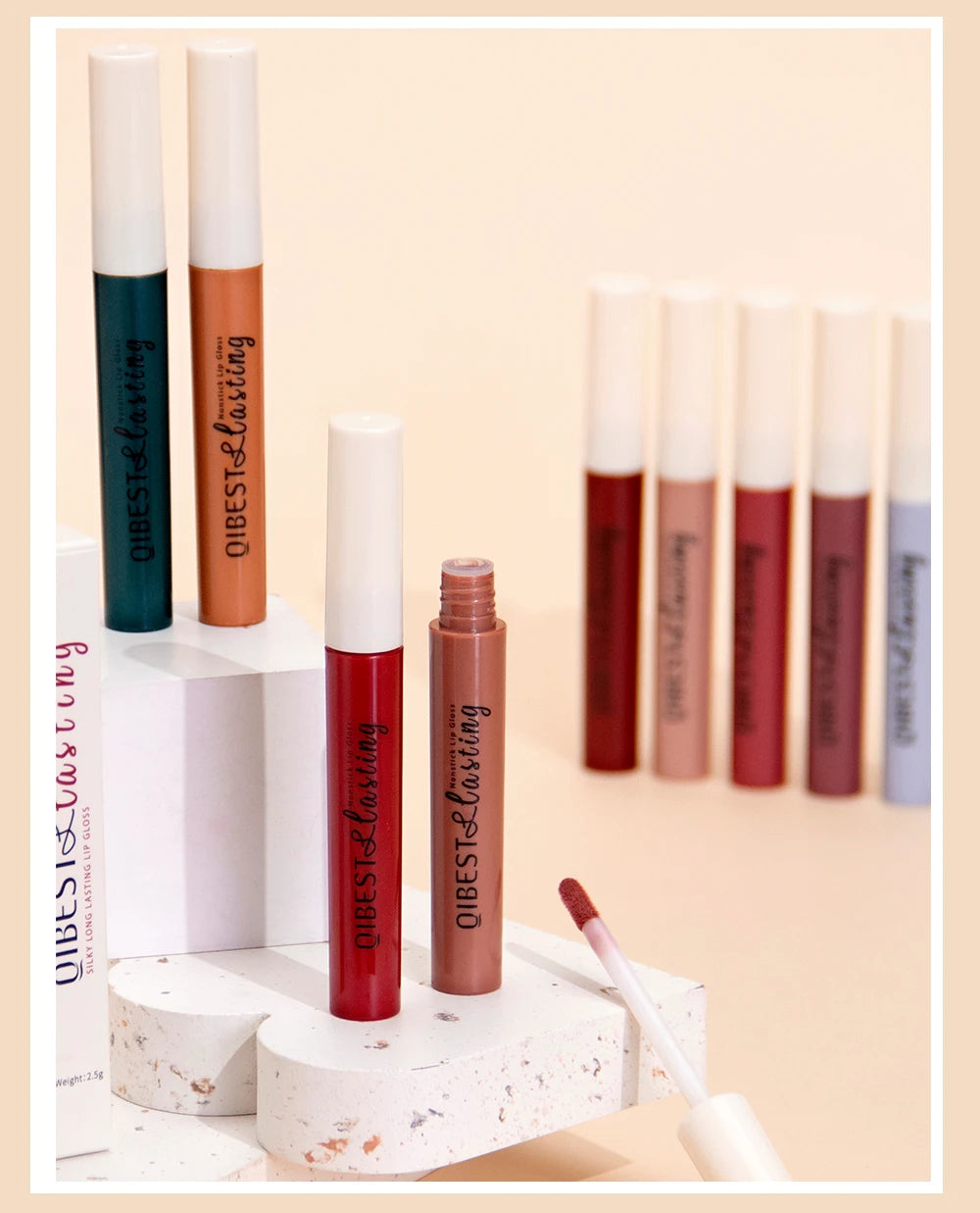 QIBEST Sexy Red Lip Gloss Long Lasting Velvet Matte Liquid Lipstick Waterproof Lip Makeup Nonstick Cup Purple Lip Tint Black