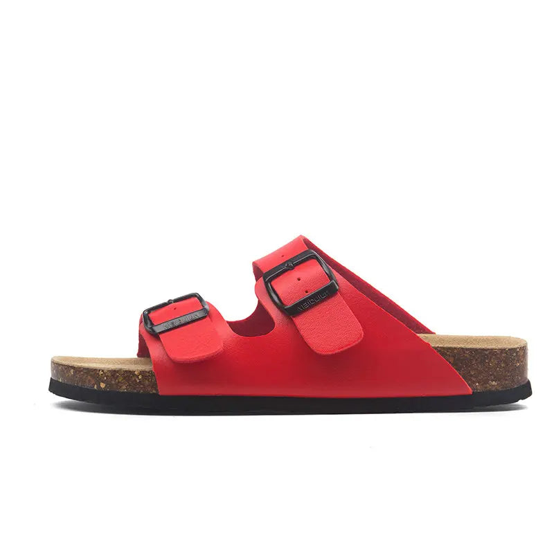Hot Sales 2019 Summer Beach Cork Slippers Sandals Casual Double Buckle Clogs Sandalias Women men Slip on Flip Flops Flats Shoes