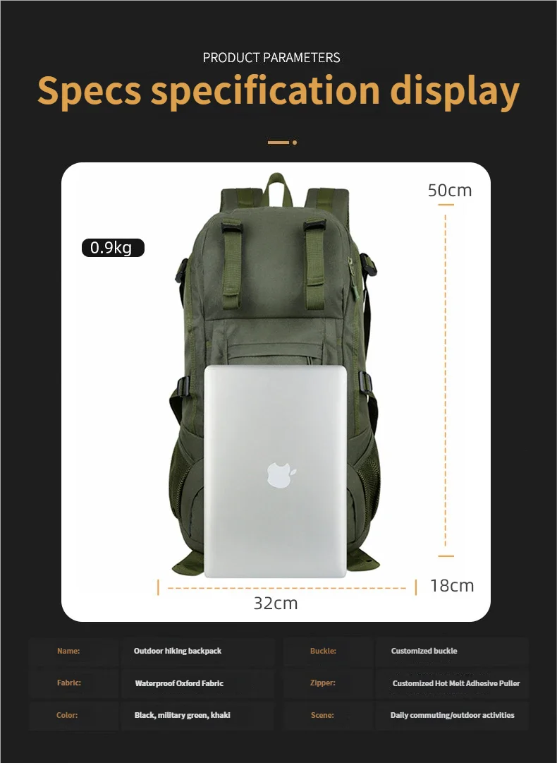 40L Travel Tactical Backpack Men Women Outdoor Travel Cycling Large Capacity Waterproof Lightweight Weight-Lifting Hiking Bag