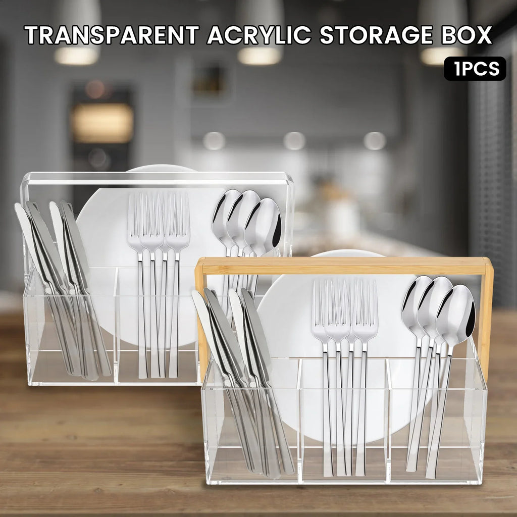 4 Grids Acrylic kitchen cutlery organizerTableware Plates Cutlery holder with Handle Multipurpose
Cosmetics stationery organizer