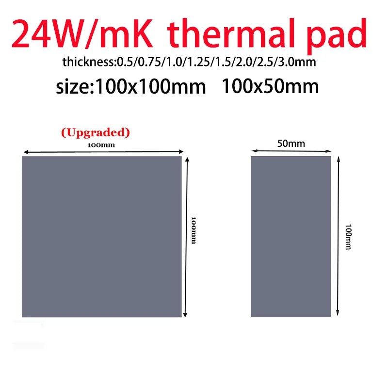 Great 24w 22w 20w 18.6w 16.5w OEM thermal pad for GPU CPU  Heatsink Cooling Conductive Silicone Pad thickness 0.75 1.25 1.75mm