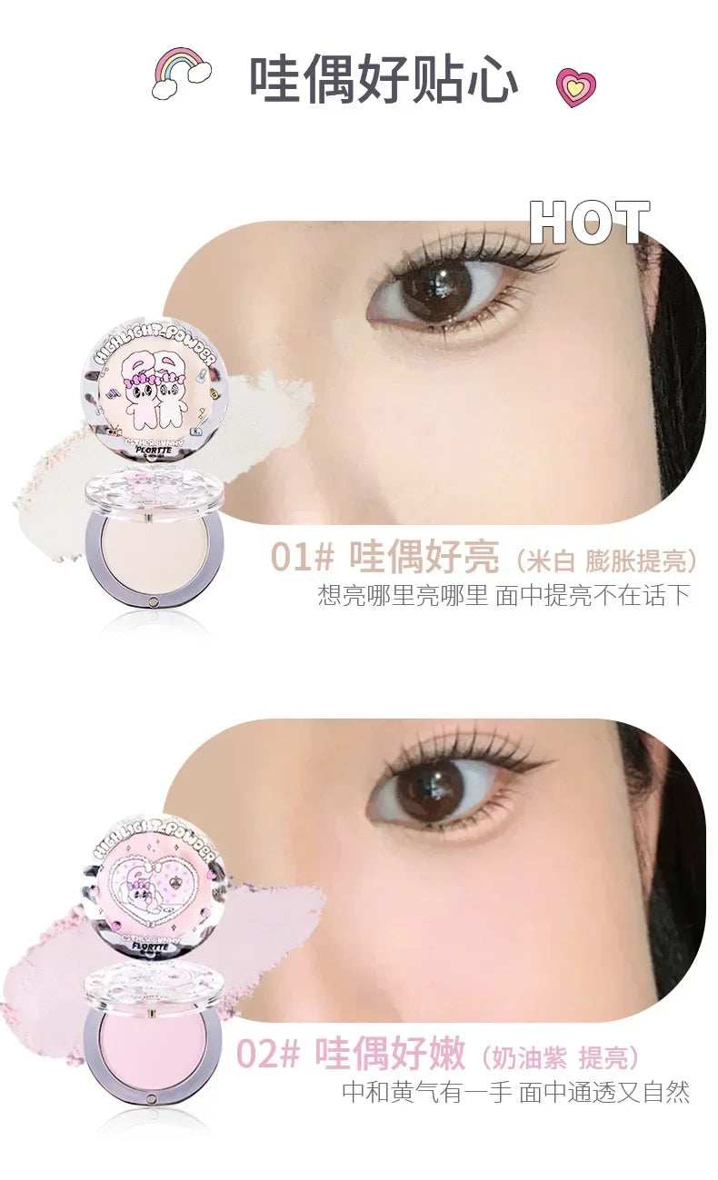 FLORTTE BUNNY Monochrome highlighting powder Naturally Brightening Facial Blush Cream High Gloss Face Blusher Makeup Cosmetics