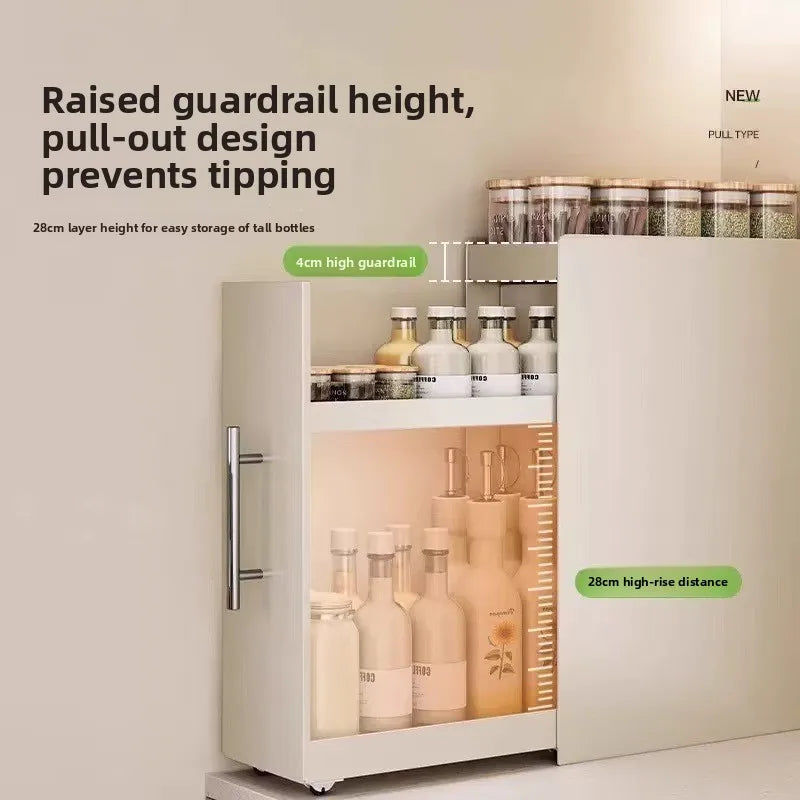 Kitchen Pull-out Spice Rack Countertop Multifunctional Seasoning Storage Rack Dustproof Ultra-Narrow Box Cabinet