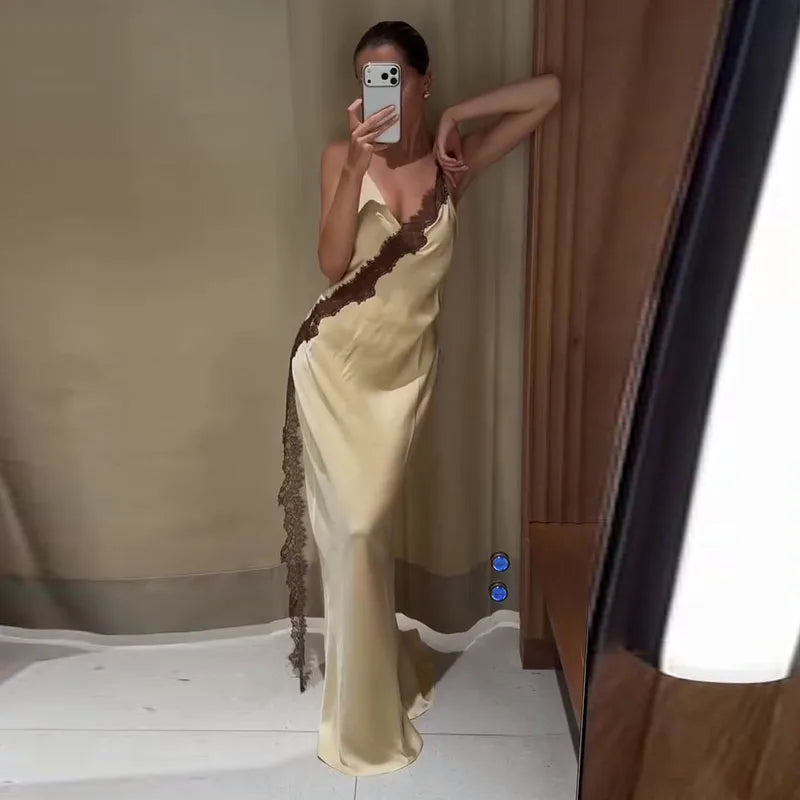 Sexy Lace Patchwork Women's Long Sleeve Beach Halter Backless Hip Package Female Dresses 2026 Summer Fashion Long Lady Robe