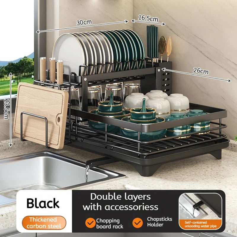 Dish Drying Rack Adjustable Kitchen Plates Organizer with Drainboard Over Sink Plate Drainer Storage Organizer