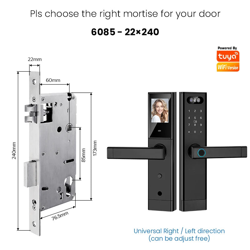 Facial Recognition Video call Automatic Door Lock TUYA Front Door Fingerprint Smart Lock Digit Camera Visible Inner Screen