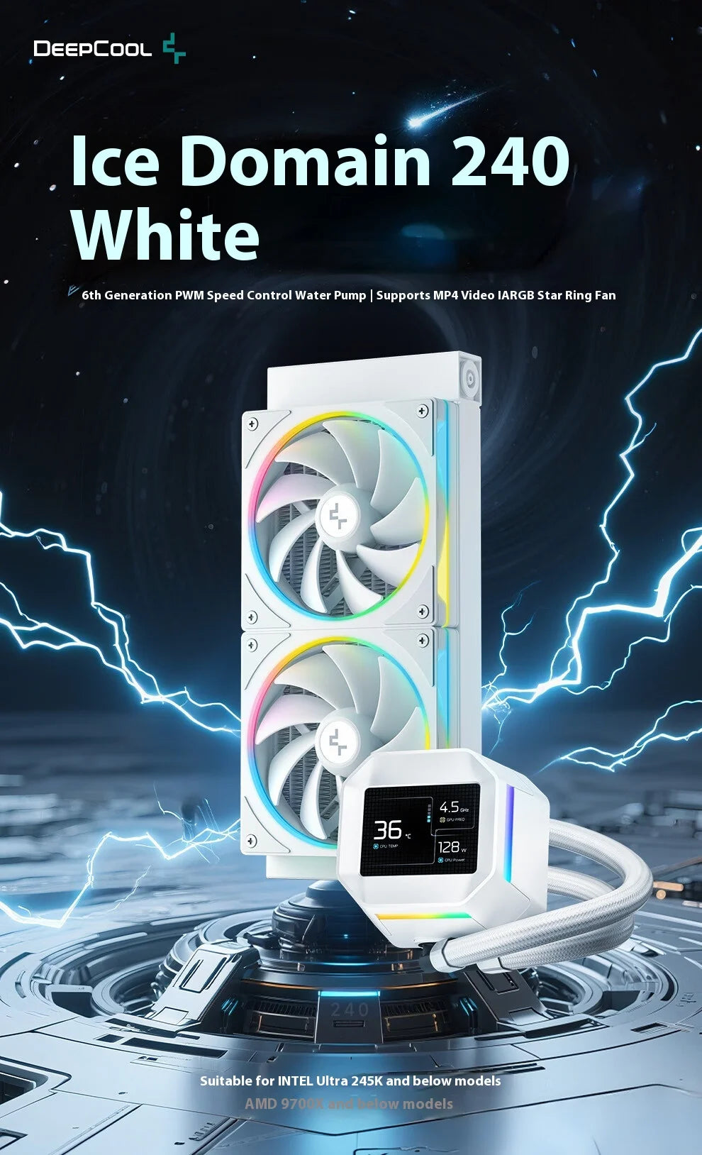 DEEPCOOL LM240 BlackWater-Cooled Radiator PWM Speed Control Water Pump with ARGB Fan  for Computer Case