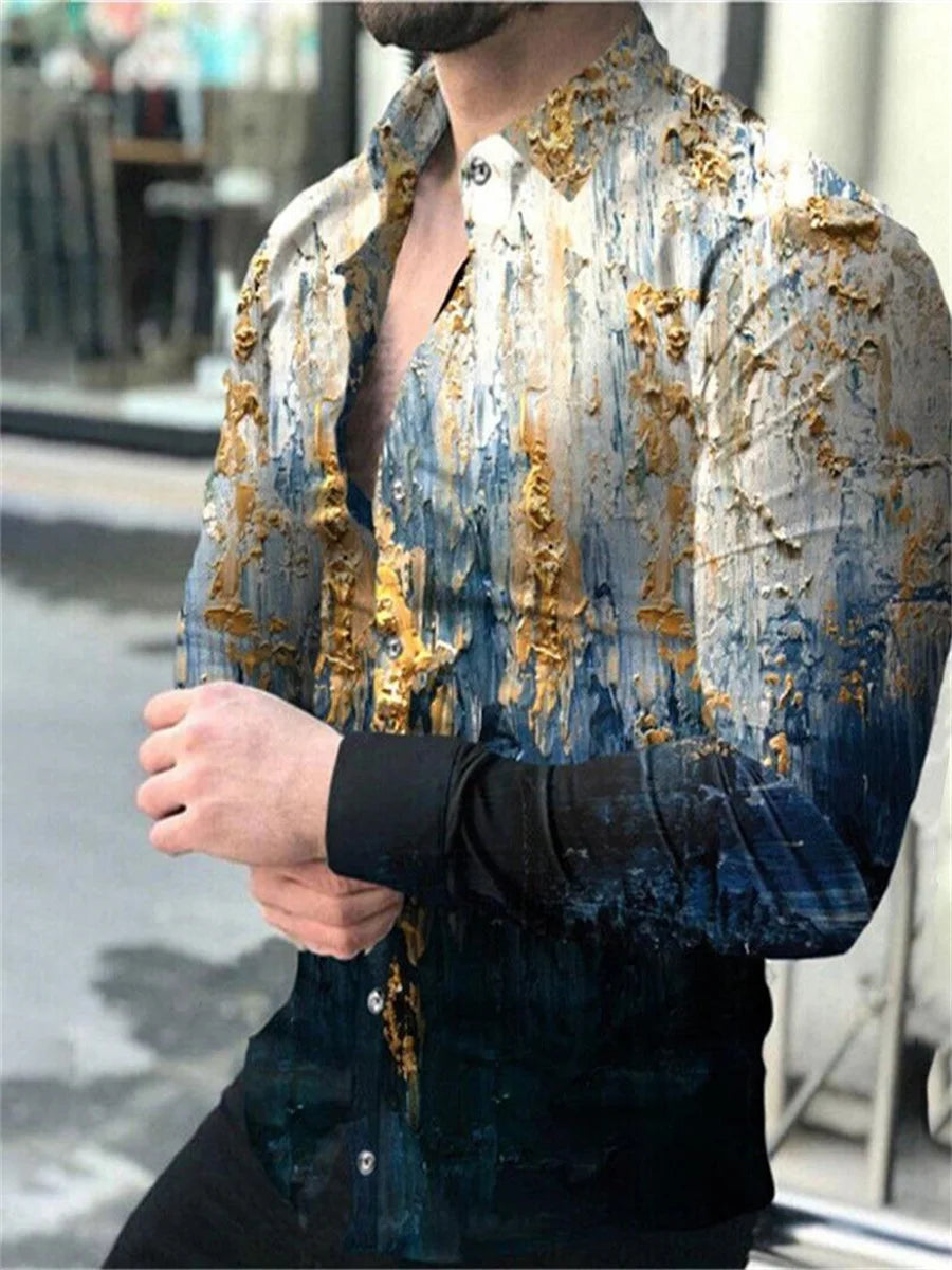2023 Men's Tops Button Shirt Creative Pattern Luxury Party Casual Fashion Long Sleeve Shirt Sports Soft Lightweight Comfortable